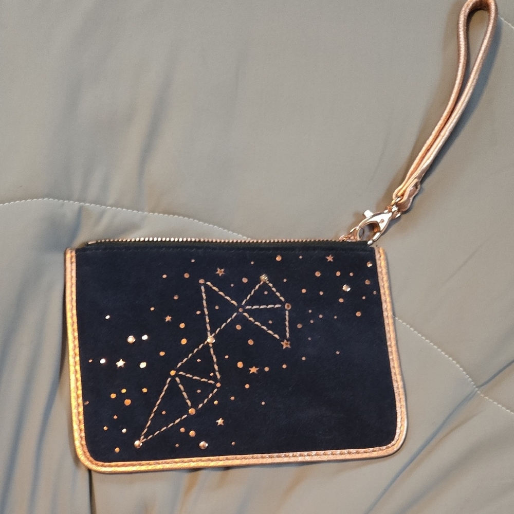 Fossil Navy Blue Suede Clutch with ROSE Gold Accents